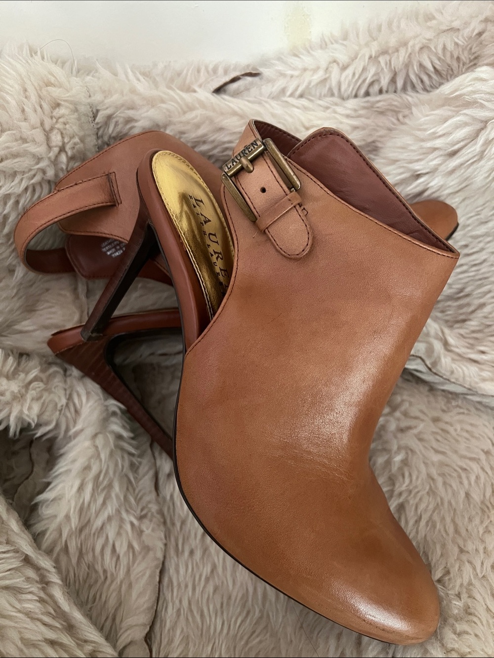 Lauren Ralph Lauren Cognac Leather Slingback Heels